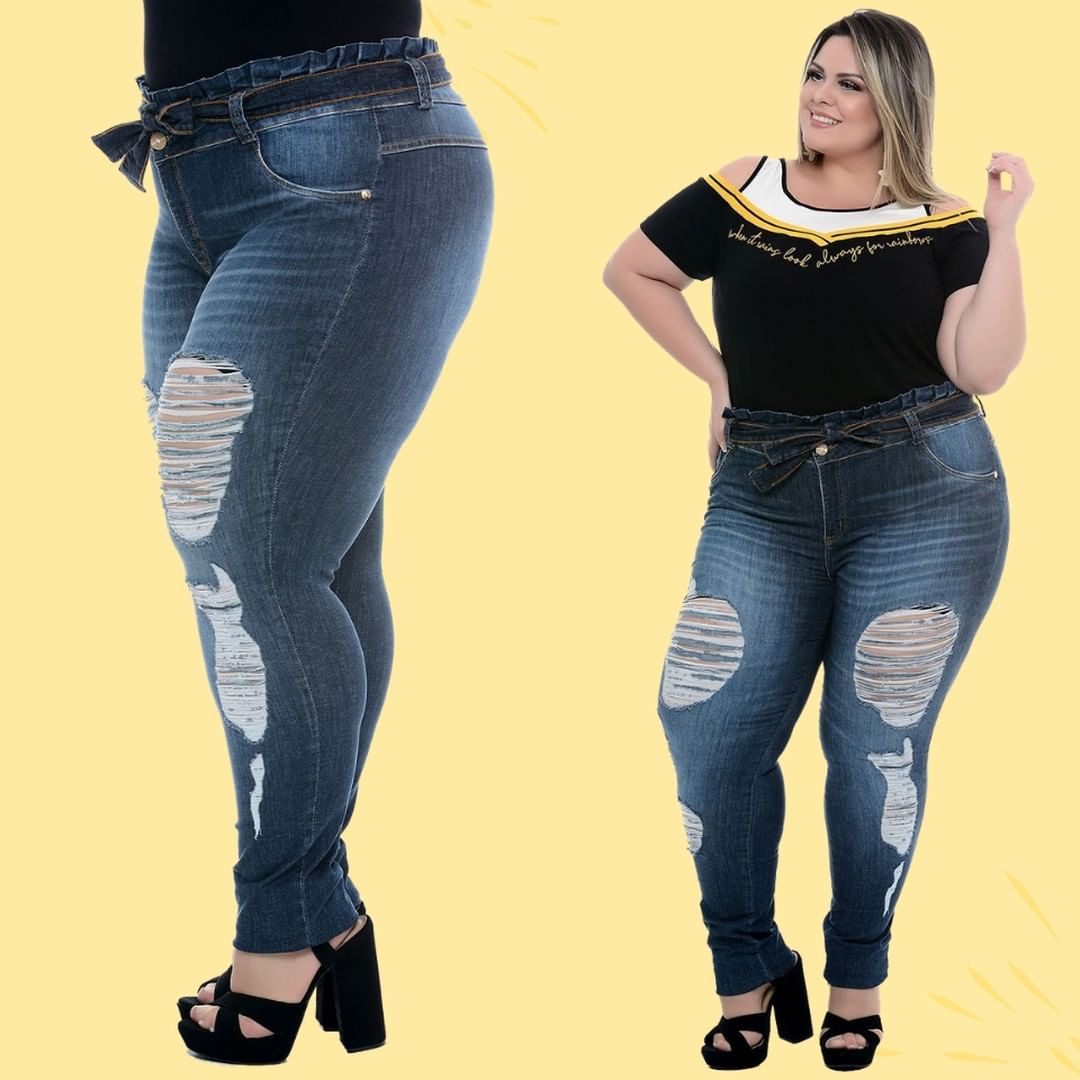 calça jeans com cinta embutida plus size